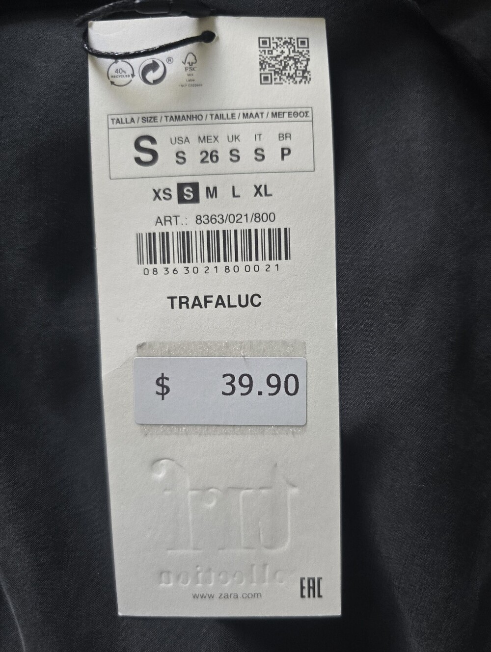 NWT Zara Women's Tailored Button-Front Crop Shirt- Charcoal Gray Size S - Picture 4 of 7